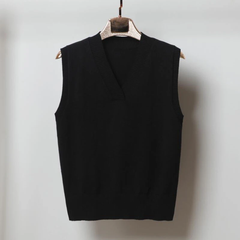 Женский вязаный свитер без рукавов Свободный пуловер с V-образным вырезом