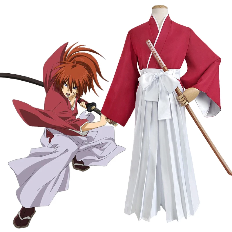 

Anime HIMURA KENSHIN Cosplay For Man Red panese Traditional Kimono Halloween Costumes For Woman Samurai Kendo Clothing