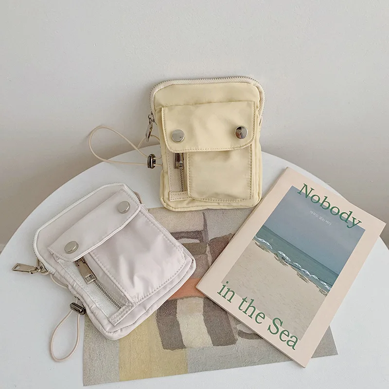 Женская холщовая мини сумка Ins маленькая сменная нагрудная с карманами весна