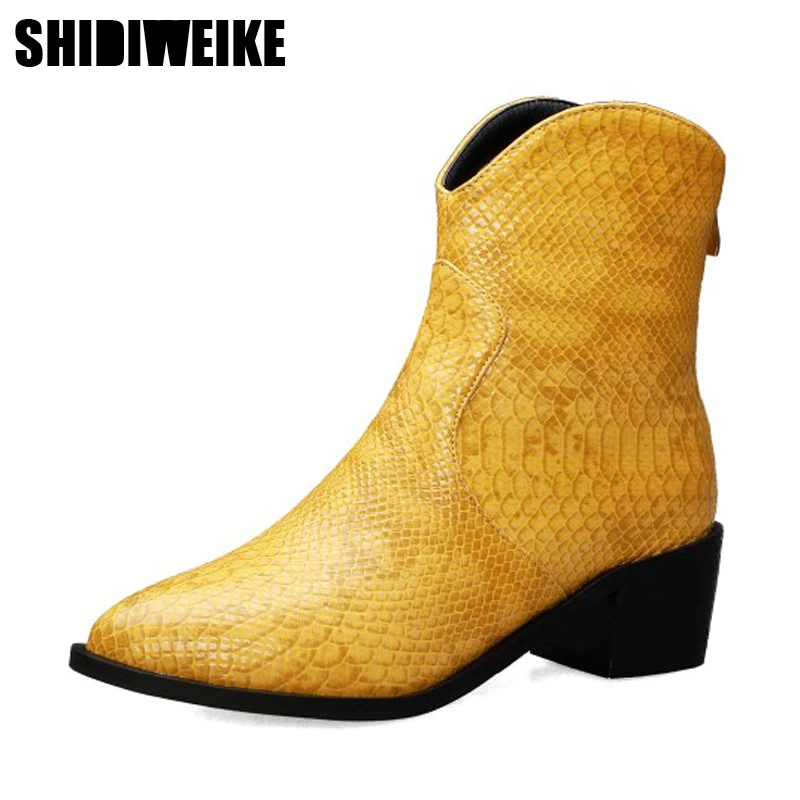 Женские ковбойские ботильоны короткие ботинки из змеиной кожи ботиночки на