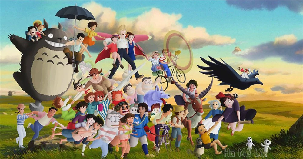 Miyazaki-tapiz de Manga de verano de Totoro, arte colgante de pared, decoraci&oacute;n de interior y exterior-2