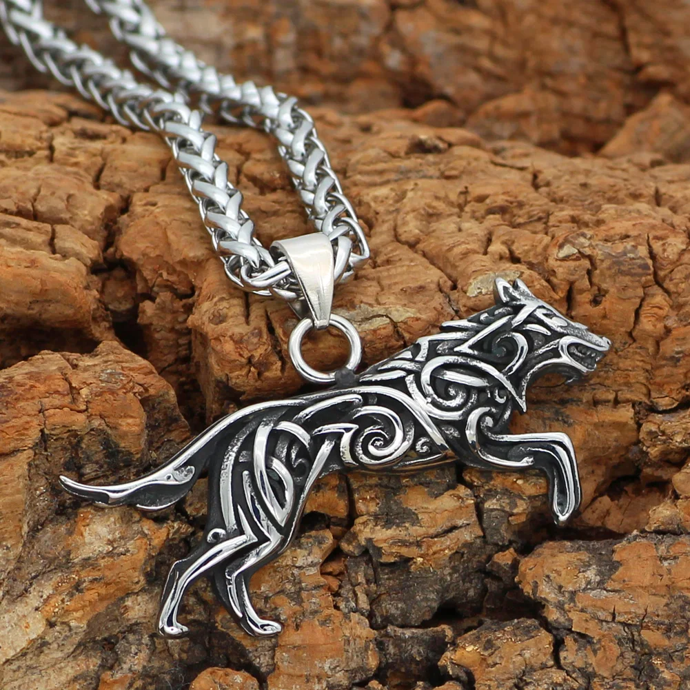 Мужское ожерелье Viking из нержавеющей стали Geri и Freki Knot Wolf с подарочной сумкой Valknut |
