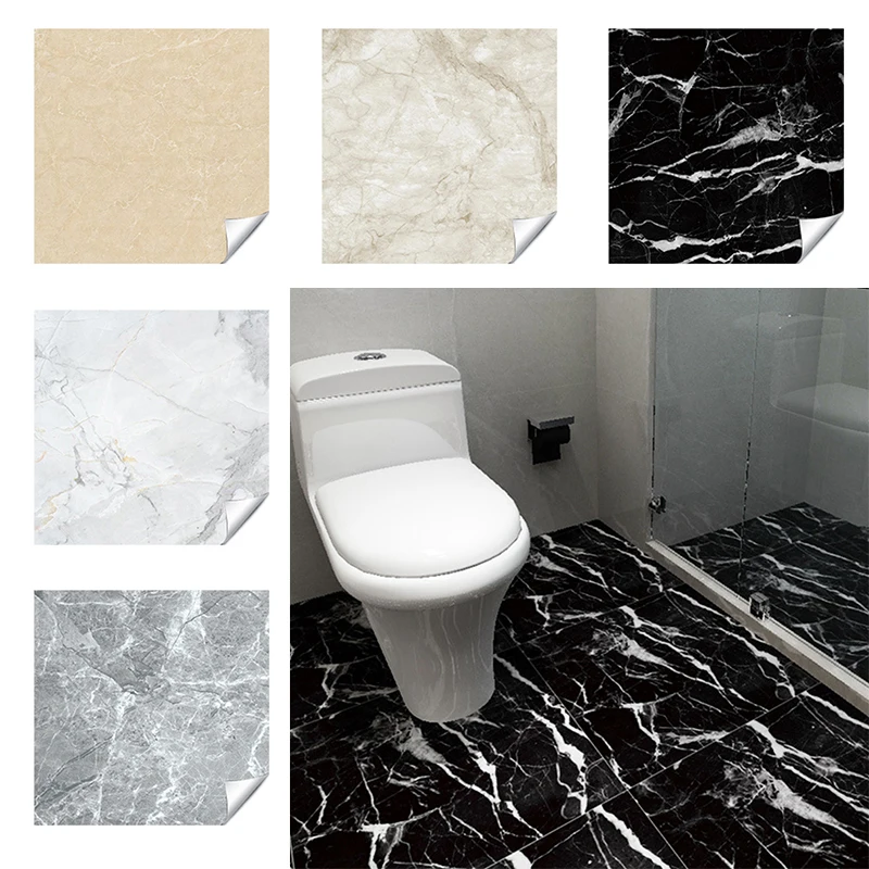 

Modern Self Adhesive Tiles Floor Stickers Marble Bathroom Ground Wallpapers PVC House Renovation Decals Wall Sticker Room Decor