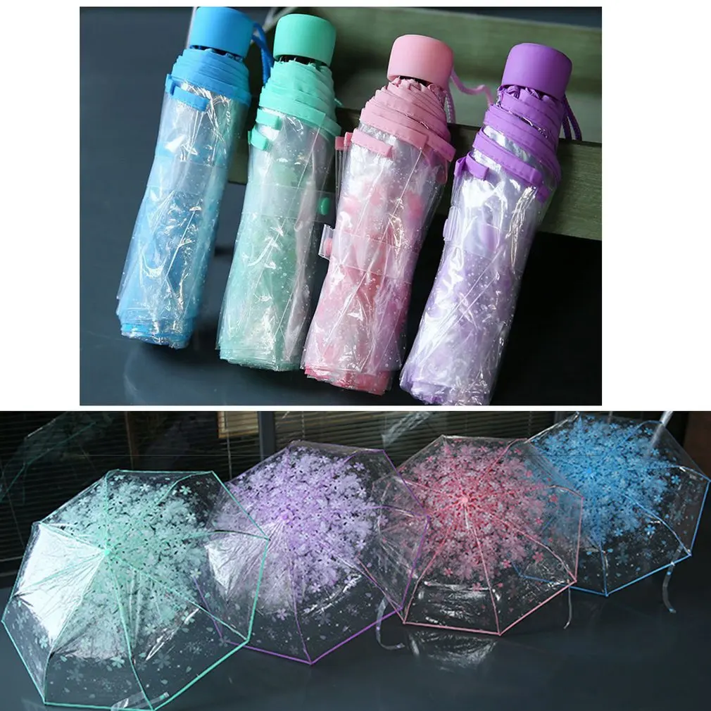 Folding Cherry Umbrella Transparent Clear Three 8 Rib Windproof Umbrellas Women Rain Newest | Дом и сад