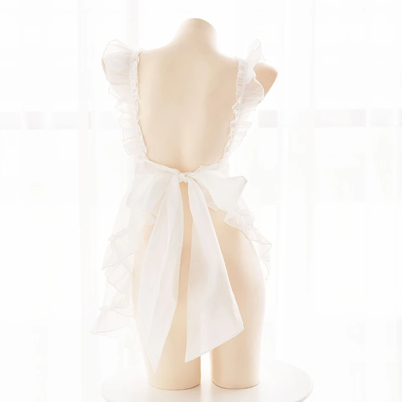 Женская прозрачная короткая юбка фартук белая бандажная ночная рубашка с