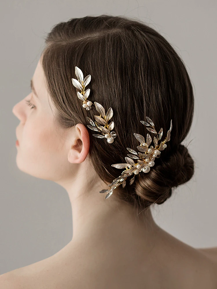 Аристократические Стразы с золотыми листьями и жемчугом ручной работы заколка