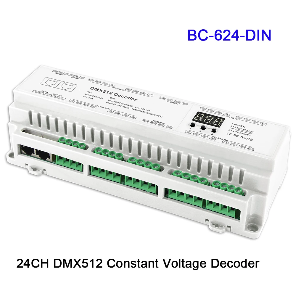 Φ/BC 624 DIN 24/32/40CH DMX512/8 бит/16 бит Входная фотография RJ45 подключсветодиодный