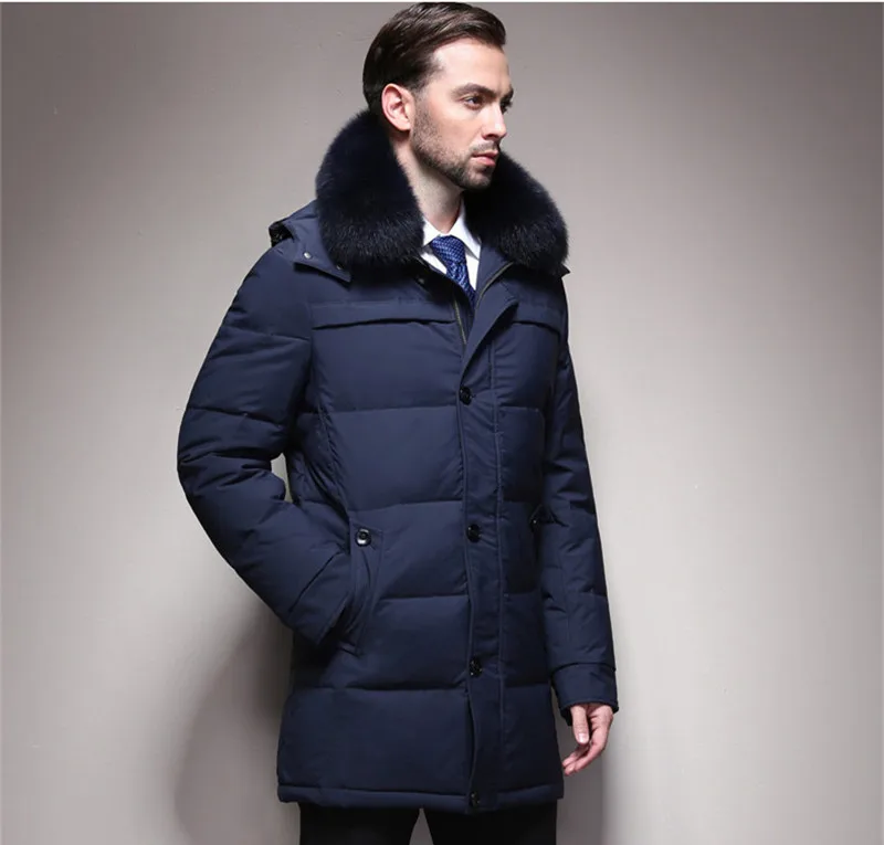 

Warm Exquisite White Duck Down Coat Winter Men Jacket Mens Hooded Fox Fur Collar Coats Plus Size Casaco Masculino