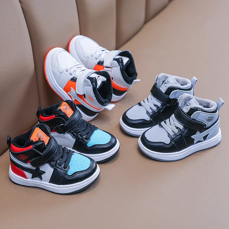 

Children winter sneakers 2021 winter autumn boys girls middle cut cotton warm sports shoes baby soft microfiber running shoes