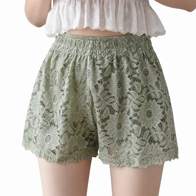 Women'S Girls Korean Lace Thin Jk Safety Pants Anti-Empty Outer Wear Leggings Large Size Hot Pants Elastic Outer Wear Shorts