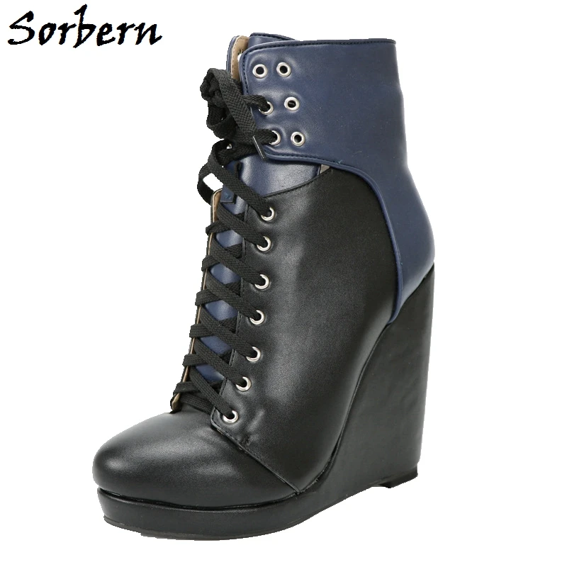 

Sorbern Real Photos Women Boots Ankle High Wedge Heels Pointed Toe Shoes Woman Super High Heel Custom Wedges Short Bota Feminina