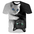 Летняя 3D футболка Joyonly для мальчиков и девочек с изображением милого белого черного кота Инь Янь Харадзюку, дизайнерская детская футболка, крутая детская футболка, топы, 2022