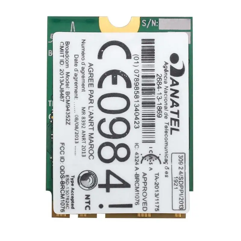 

Dual band Wireless Hackintosh BCM94352Z 5G WIFI Card 1200Mbps Network card NGFF Bluetooth4.0 NGFF M2 B2E5
