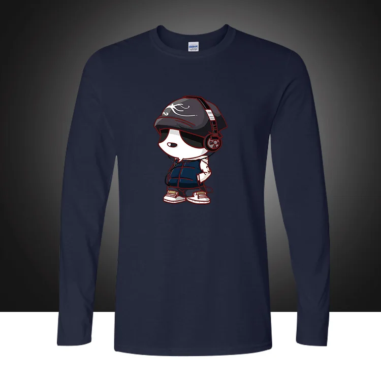 

2021 New Fashion Cute Panda Loose Print T shirt Men Cotton Long Sleeve Shirt Anime Autumn Style Plus Size