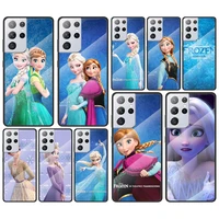 princess aisha and anna for samsung galaxy s21 ultra plus a72 a52 4g 5g m51 m31 m21 luxury tempered glass phone case cover