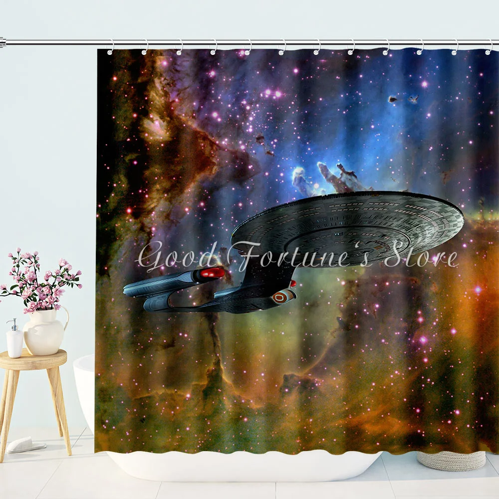 Aliens Spaceship Galaxy Shower Curtain