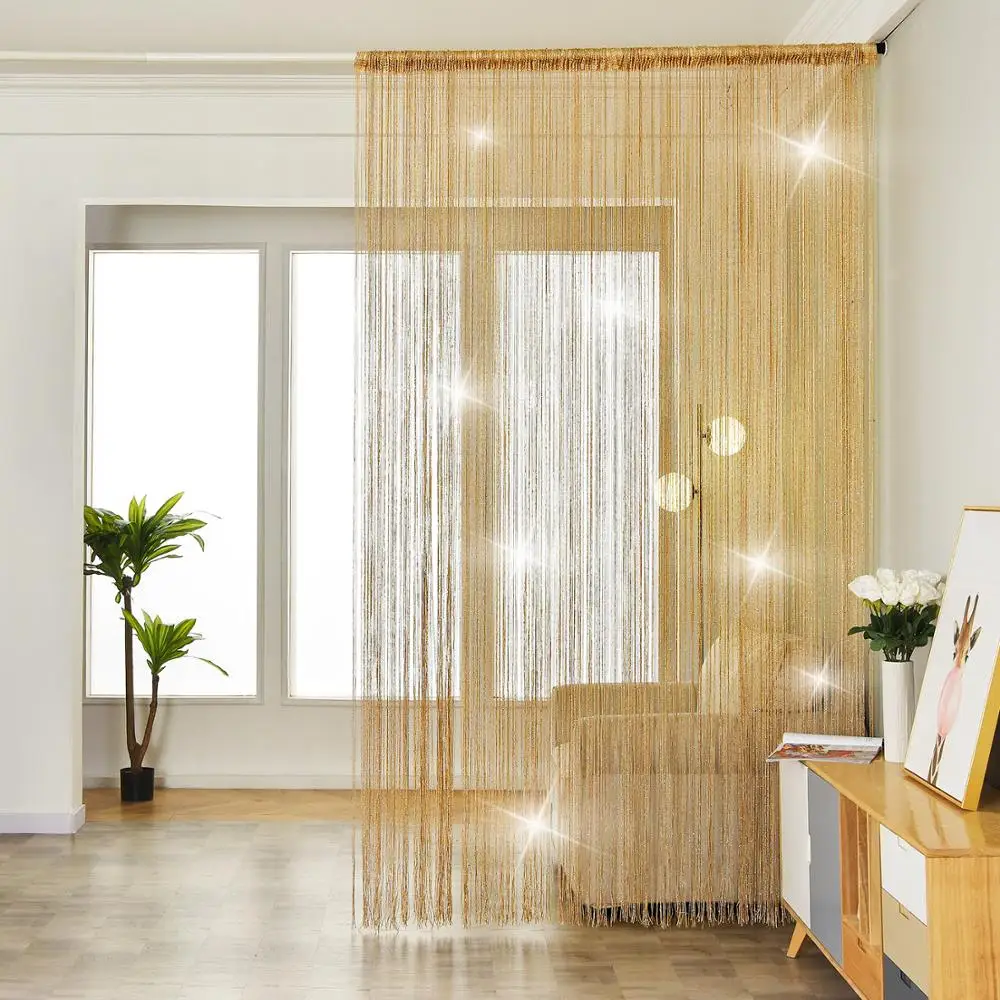 

Silver Line Curtain Drapery Shiny Tassel Line Solid Color Window Door Curtain Divider Living Room Partition Wedding Decoration