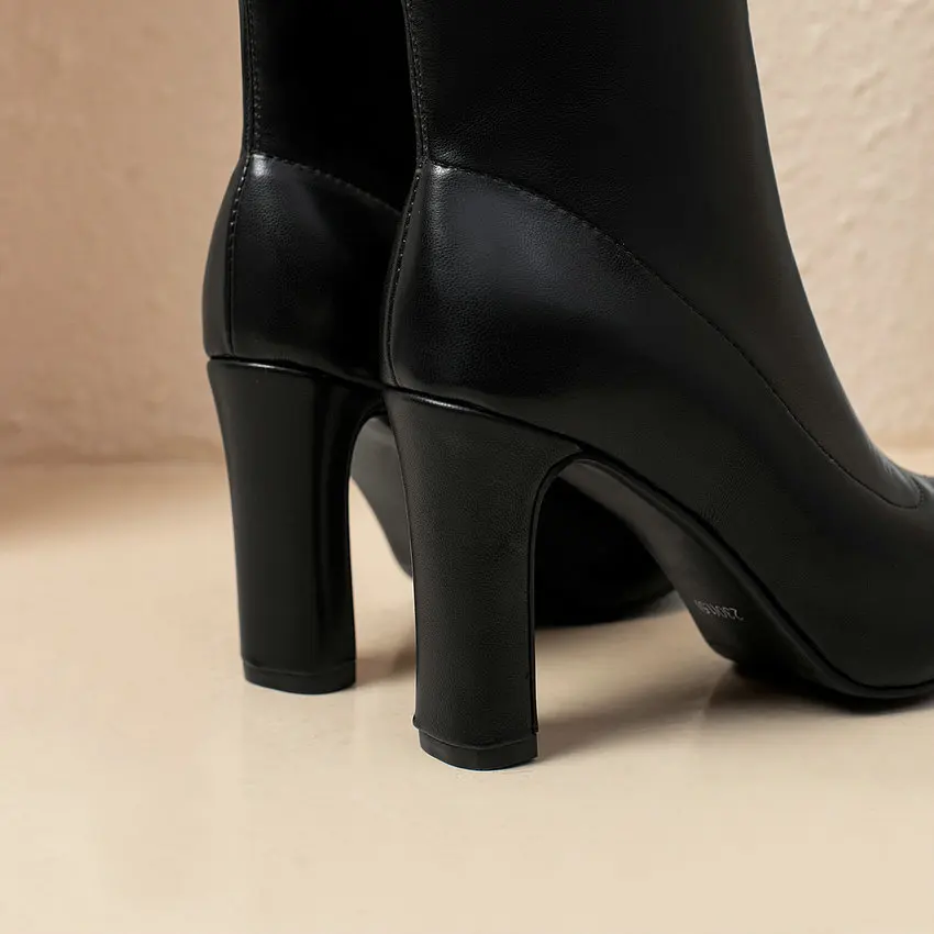 Женские ботильоны без застежки QUTAA черные ботинки из флока на высоком устойчивом