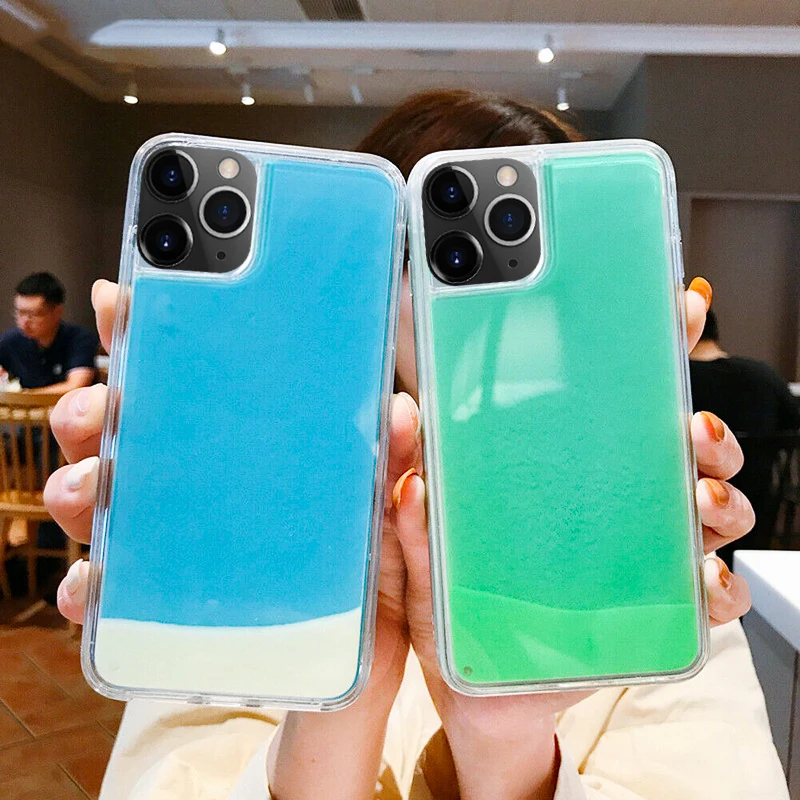 Светящиеся неоновые песок чехол для samsung S8 9 10 плюс Note10 8 9 A50 A70 40 светится в темноте Жидкий блеск зыбучие пески чехол iPhone 11