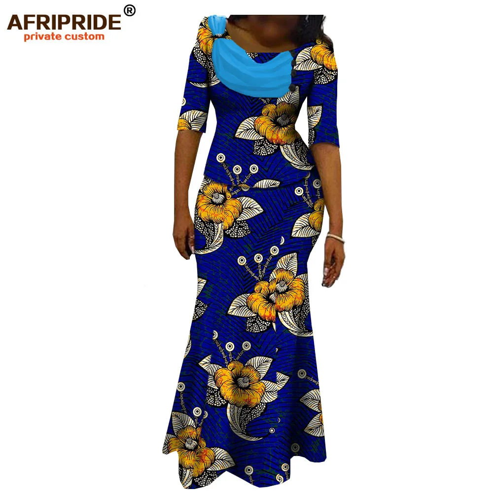 Afripride африканская юбка костюм для женщин сделанный на заказ короткий рукав топ+ юбка в пол женский хлопковый костюм A722632 - Цвет: 537J