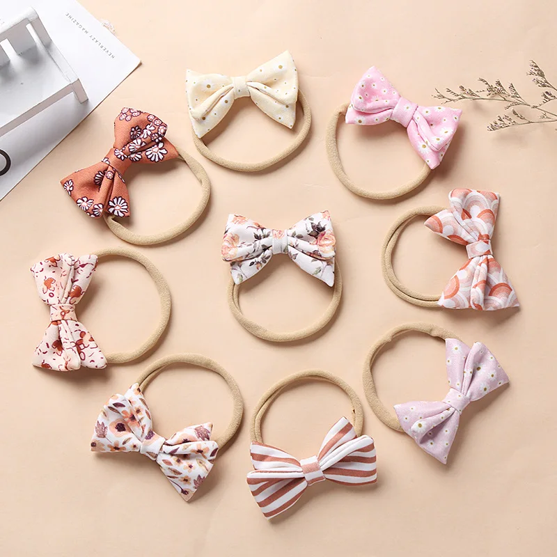 

2021 Summer Retro Baby Hairband Dovetail Bow Nylon Hairband Comfortable Children's Hair Accessories