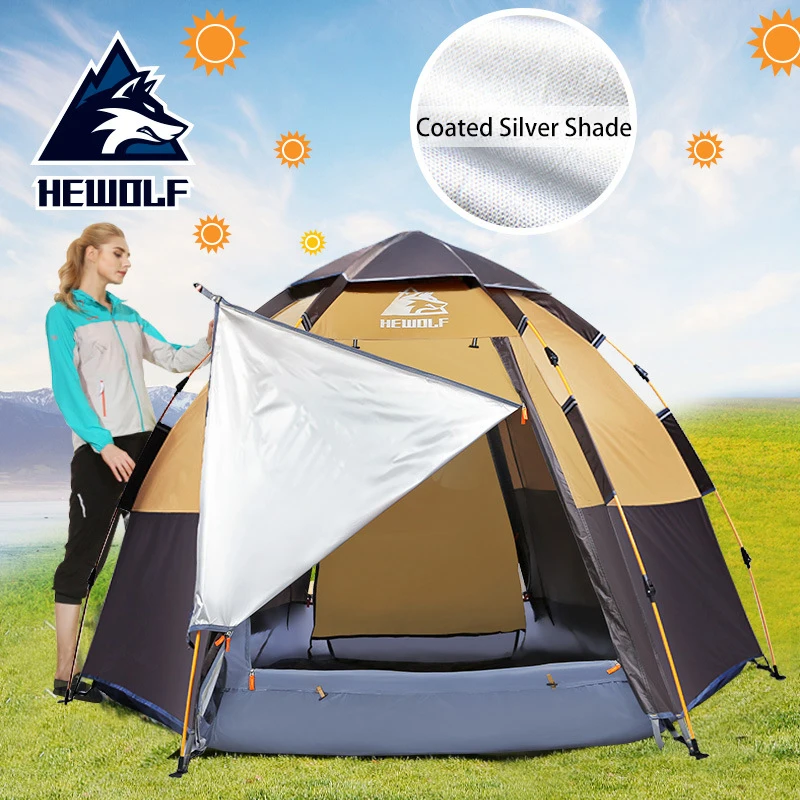 Günstig Hewolf Outdoor Camping Zelt Doppel-Schicht Anti-insekt Automatische Zelt Wasserdicht Atmungsaktiv Outdoor 3-4 Oder 5-8 Personen Familie Zelt