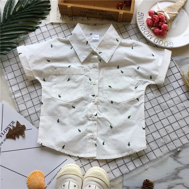 

Tonytaobaby Summer Wear New Style Baby Cactus White Short-sleeved Shirt Children Shirt
