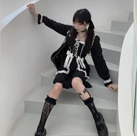 coolfel japanese gothic lolita dress women patchwork vintage designer black mini dress kawaii fall clothes for party