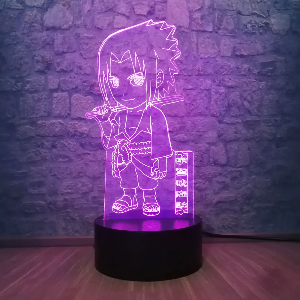 Новый аниме Наруто Саске Учиха 3D светодиодный Ночник светильник 7 цветов