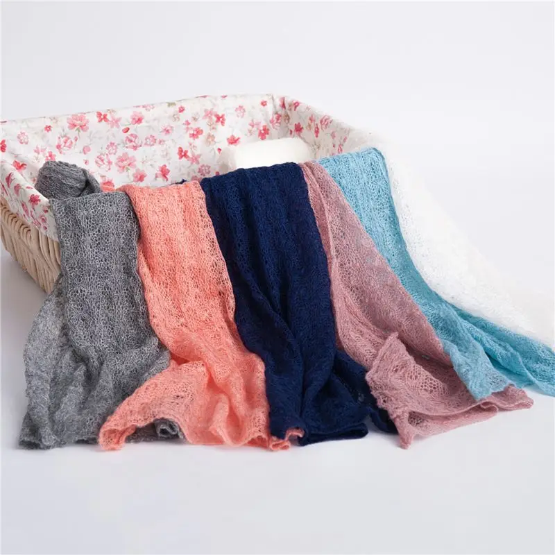 

2 Pcs/set Baby Photography Props Blanket Wraps Stretch Knit Wrap Photo Newborn Cloth Accessories Headdress