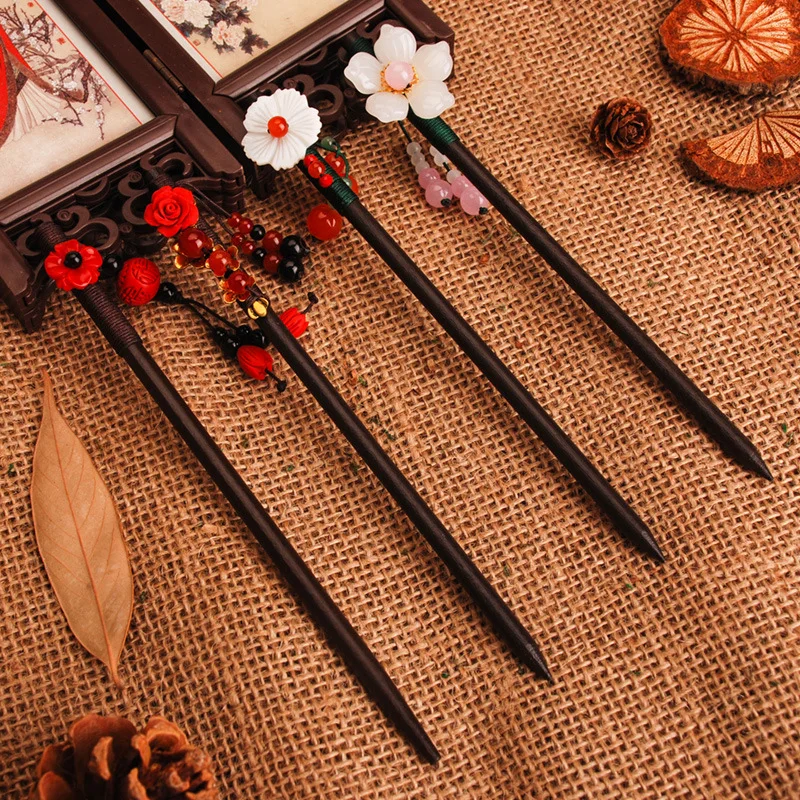 Vintage Chinese Style Hanfu Hair Stick Women Wood Glaze Fork Chopsticks Hairpin Woman Jewelry Clip Accessories |