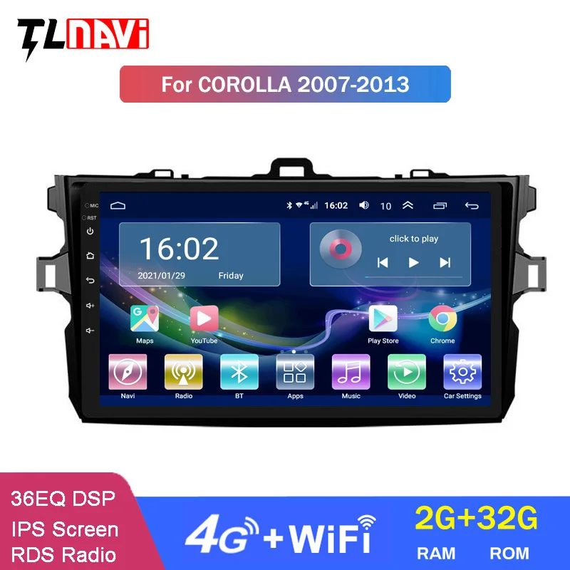 4G LTE 2G RAM 9 дюймов Android 10 автомобильный DVD GPS навигатор для Toyota Corolla 2007 2013 стерео