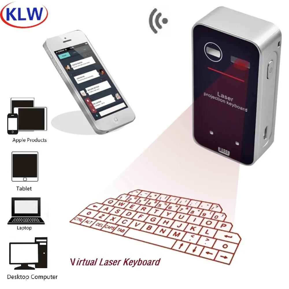 휴대용 접이식 키보드  KLWEnglish QWERTY 무선 블루투스 가상 레이저 전화 키보드 프로젝터, 컴퓨터 전화 패드 노트북용 휴대용 미니 키보드 