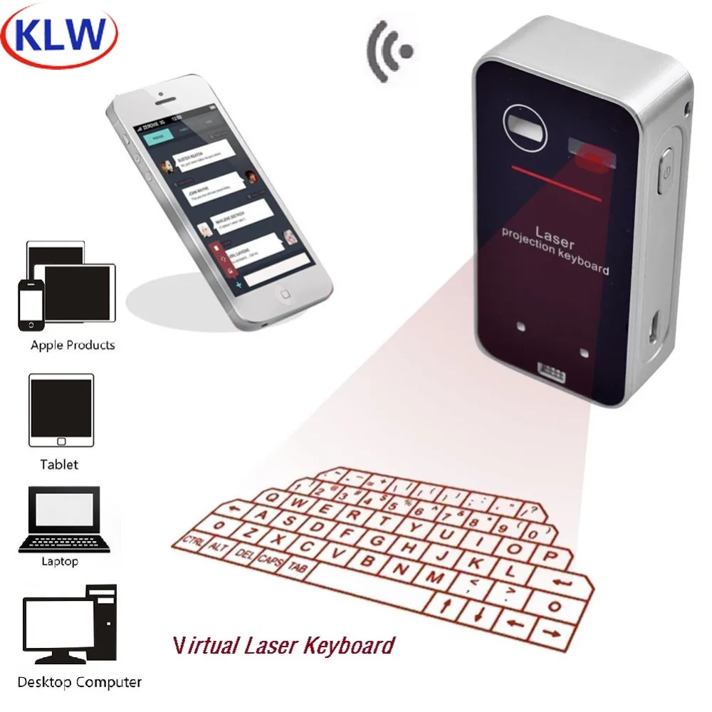 KLWEnglish QWERTY Беспроводная bluetooth Виртуальная лазерная клавиатура проектор