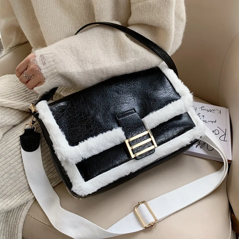 Зимняя шерстяная кожаная сумка через плечо в стиле ретро роскошная женская