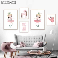 ballet princess nursery nordic poster pink pony wall art canvas painting swan wall picture for baby room decor kids gift cuadros