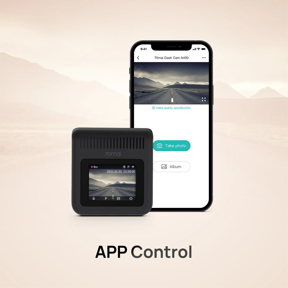 

70mai Dash Cam A400 Car Recorder 1440P Resolution 70mai A400 Car DVR 145 FOV Dual Channel Front and Back Both Sight APP Control