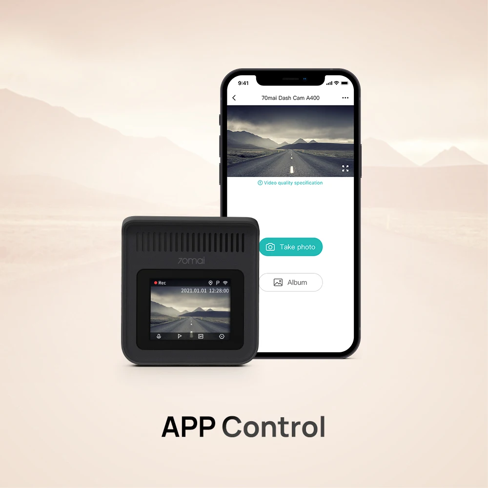 

70mai Dash Cam A400 Recorder 1440P Resolution 70mai A400 DVR 145 FOV Dual Channel Front and Back Both Sight APP Control