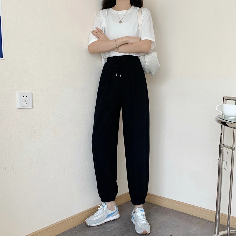 

Casual Pants Ankle Length Joggers Black Gray Summer Loose Harem Thin All-match Sweatpants High Waist Students Streetwear Leisure