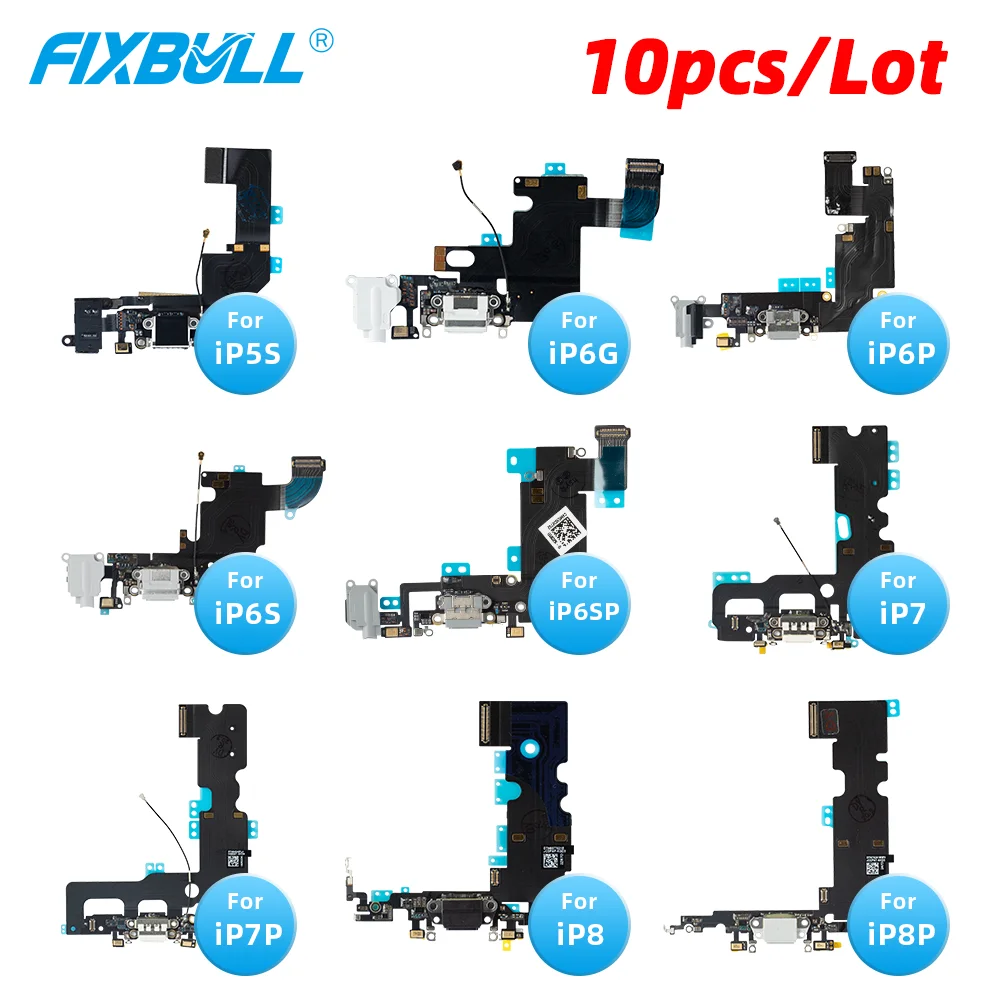 10 шт., зарядное устройство FIXBULL, зарядный порт, док-станция, usb-разъем, гибкий кабель для iPhone 6, 6S, 7, 8 Plus, наушники, аудио разъем, микрофон, гибкий