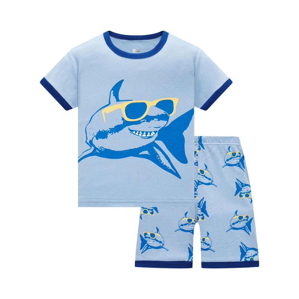

2021 New Design 100% Cotton High Quality Boys Green Dinosaur Pajamas Pyjama Kids Boys Shark Pajamas Baby Clothing Set