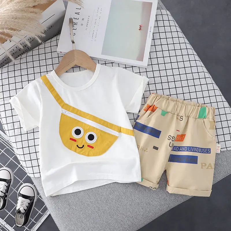 

Children's Suit Summer New Boys And Girls Suits Short Sleeve Cotto O-neck Children with bag Baby Two-piece Suits 1 2 3 4 5 YEARS