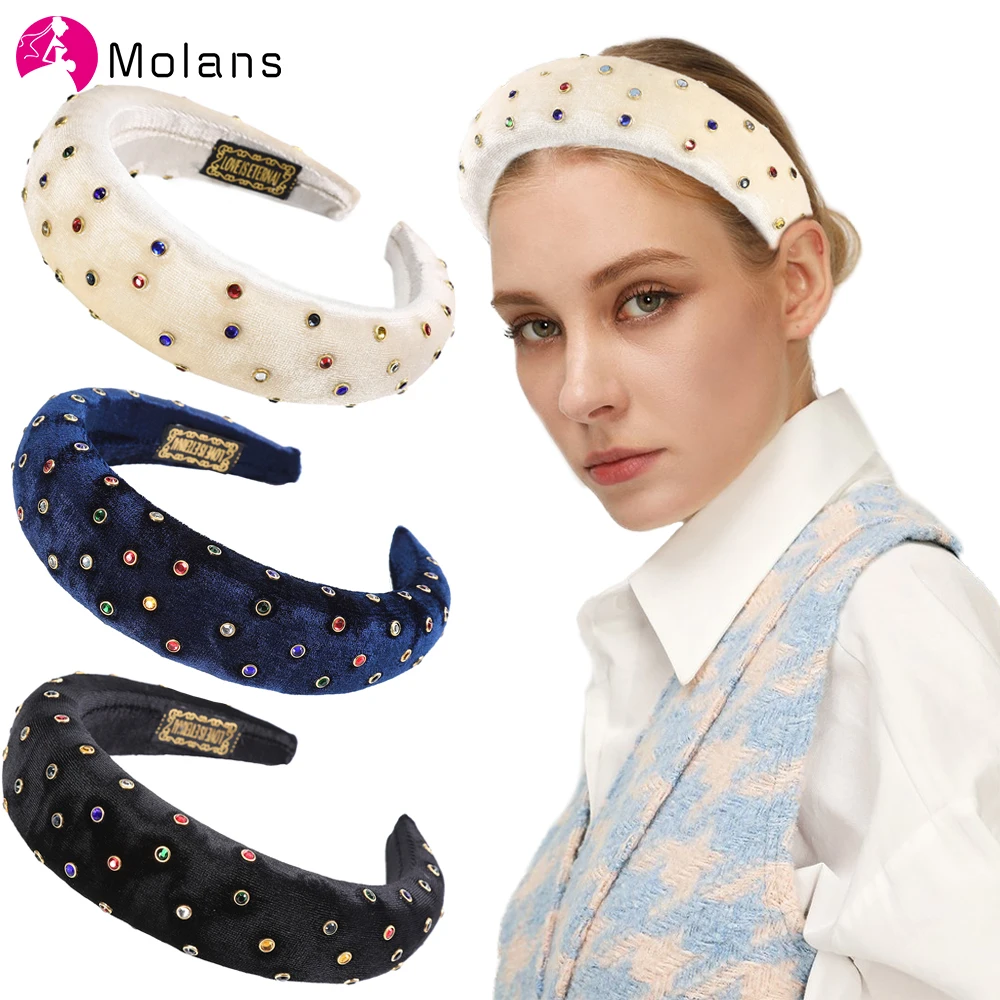 Женские бархатные повязки на голову Molans широкие однотонные цветные Повязки для