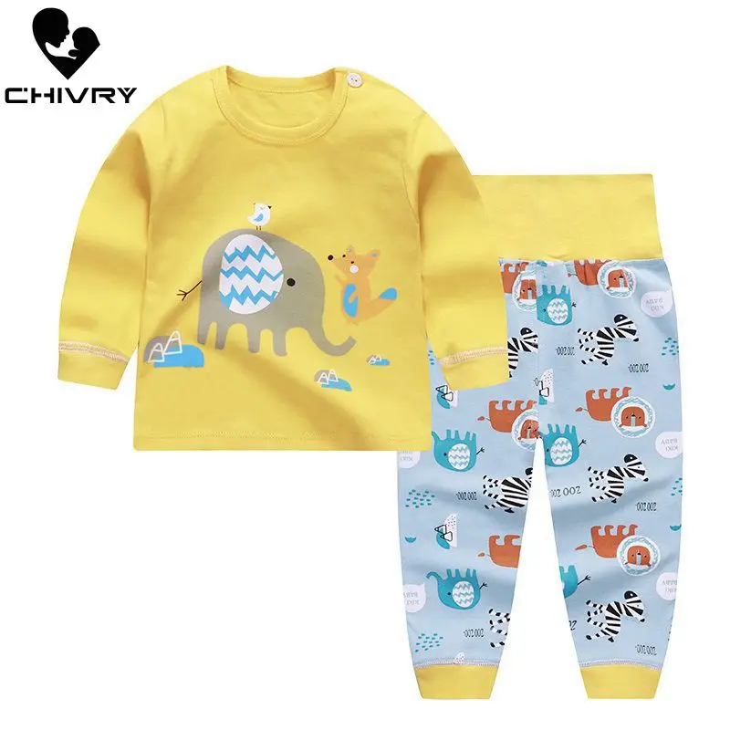 Newborn Kids Boys Girls Pajama Sets Cartoon Print Long Sleeve Cute T-Shirt Tops with Pants Toddler Baby Autumn Sleeping Clothes | Детская