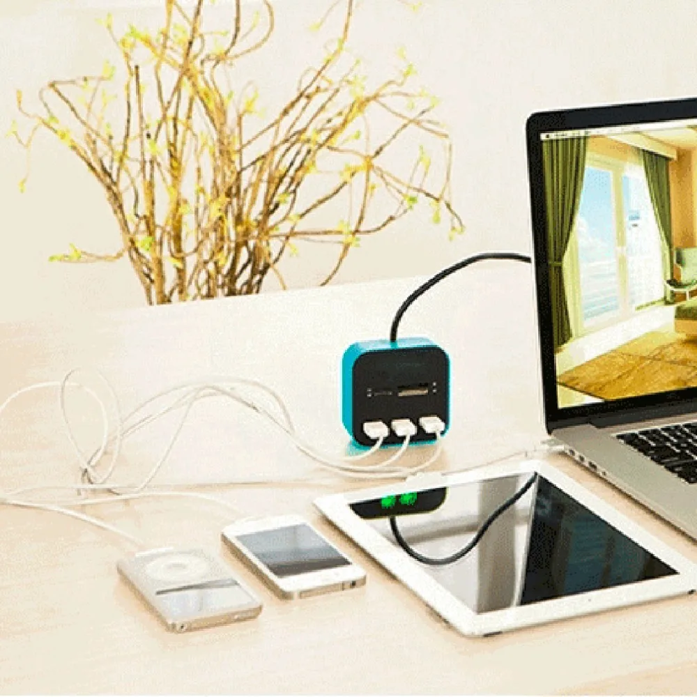1 шт. USB 2,0 хаб комбо все в одном мульти-кард-ридер с 3 портами для SD/MMC/M2/MS синий цвет C1