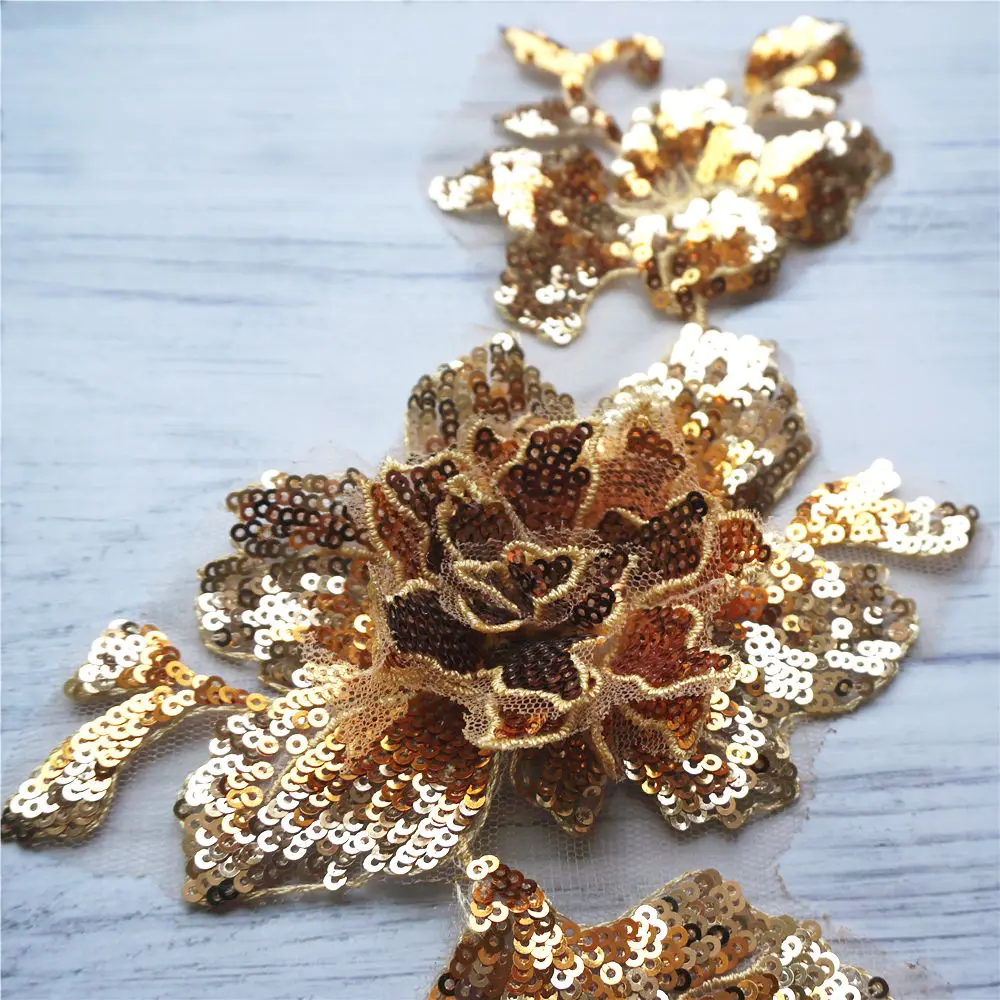 Кружевной воротник с золотыми блестками вышитый цветок Аппликации сетка для
