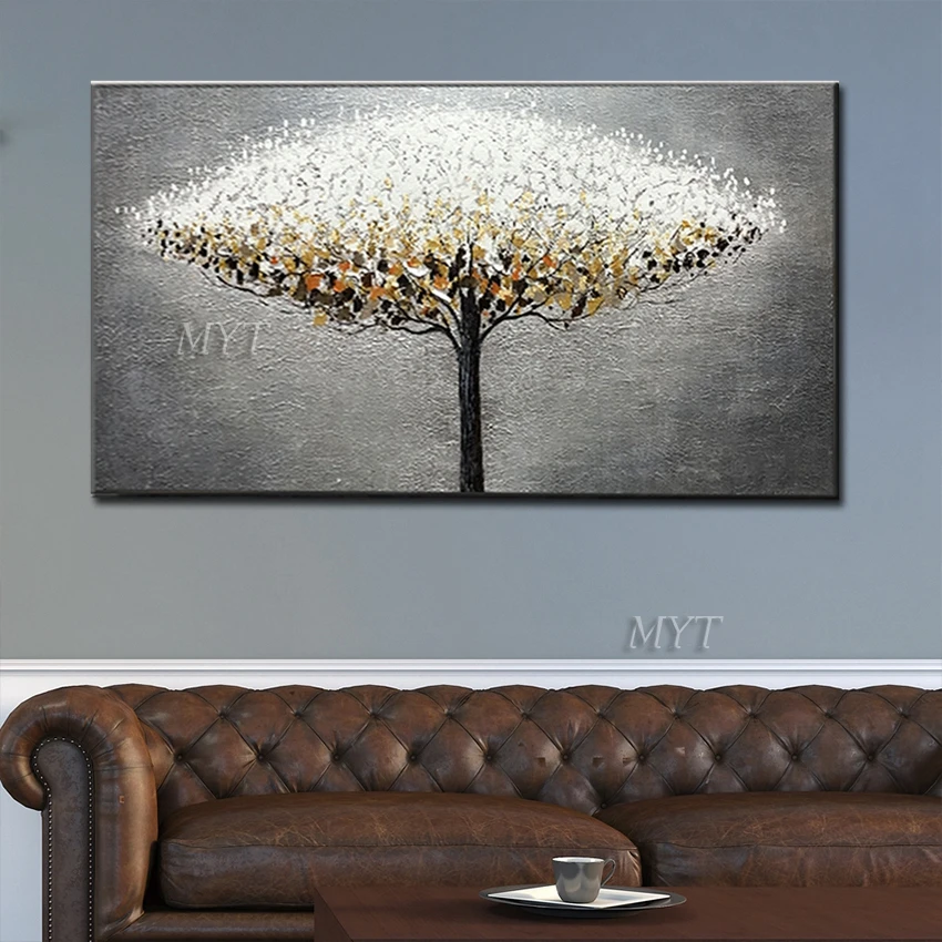 Yellow And White Trees Abstract Oil Painting On Canvas For Living Room Hom Decor Pictures Wall Art Paintings | Дом и сад