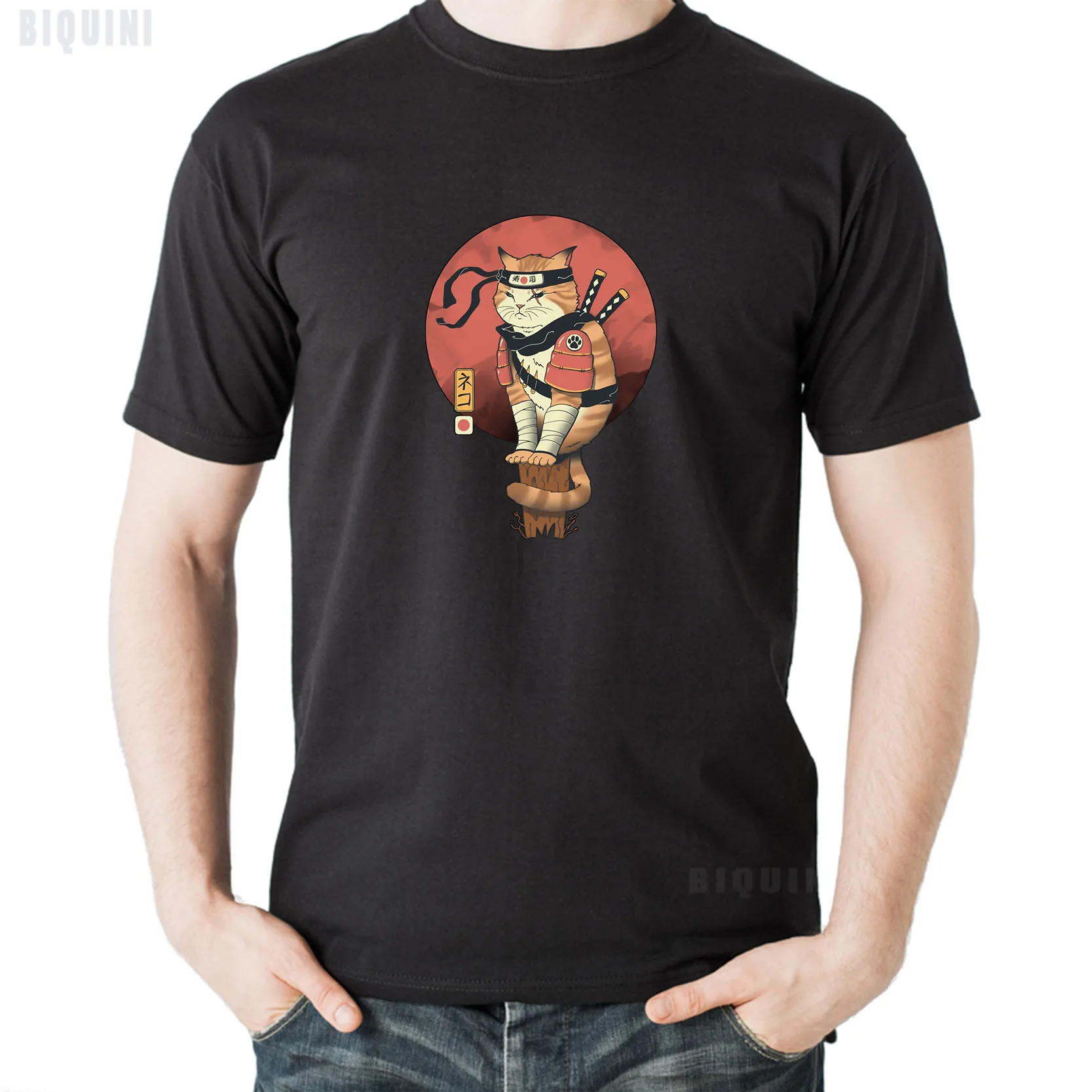 

Ninja Neko Cat Anime T Shirt Men 100% Cotton Aesthetic Streetwear Women 2021Casual Harajuku Punk Clothes Trend Summer O Neck Tee