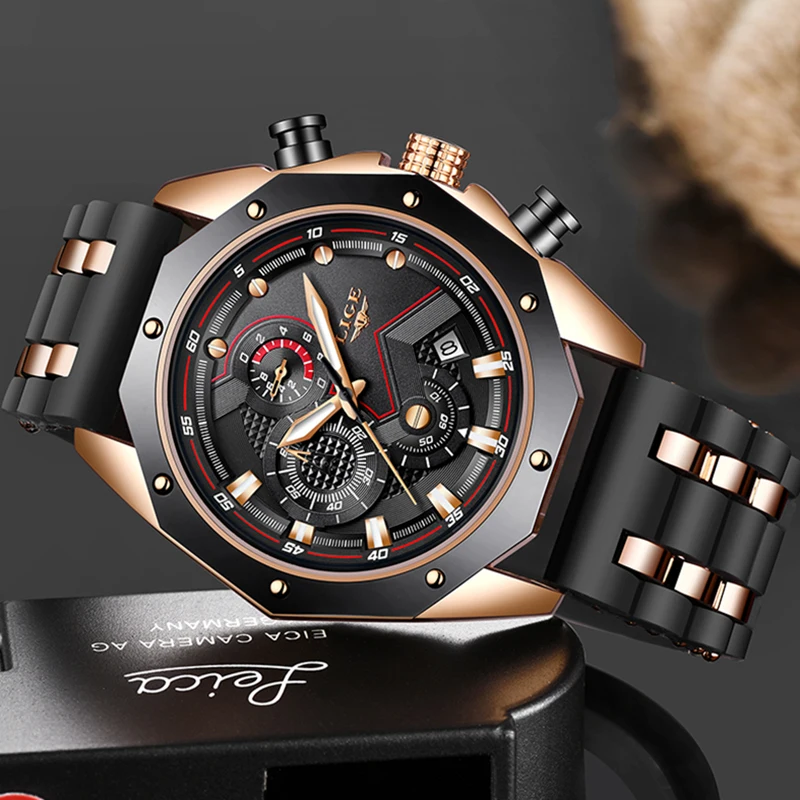 Часы наручные LIGE Мужские кварцевые с хронографом брендовые Роскошные