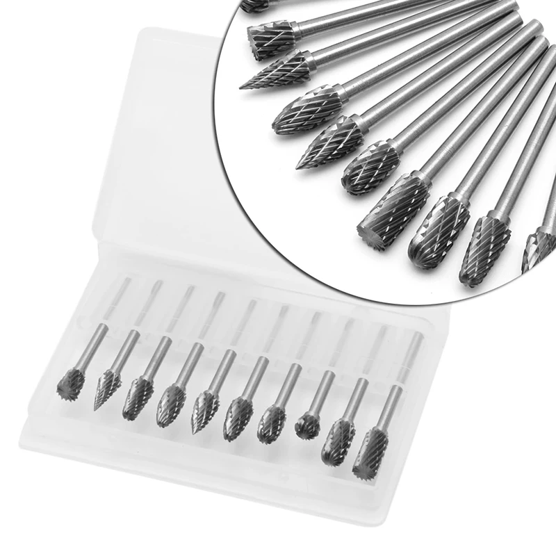 

Новинка 10 шт. 1/8 дюйма 6 мм вольфрамовый карбидный резак набор роторных заусенцев ЧПУ гравировальный инструмент Прямая поставка Деревообраб...